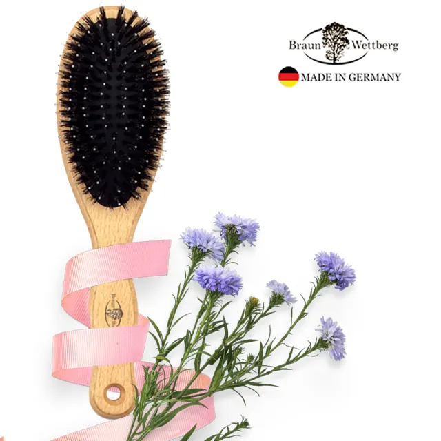 【BRAUN WETTBURG 珀薇】德國製好好握圓形豚鬃纖維氣墊好按摩梳(氣墊按摩梳/梳頭按摩美容/雙11)