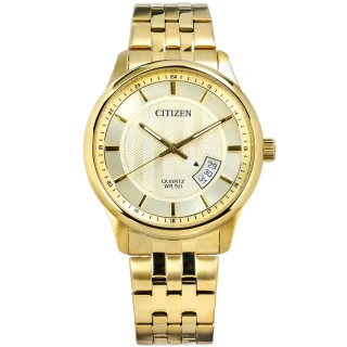 【CITIZEN】美之極致 日期視窗 礦石強化玻璃 日本機芯 不鏽鋼手錶 鍍金 40mm(BI1052-85P)