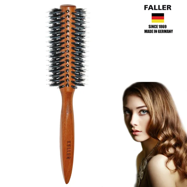 【FALLER 芙樂】德國製櫸木黑豚鬃圓珠熱塑梳捲髮梳54MM(捲髮梳/梳頭造型美容/10週年慶)