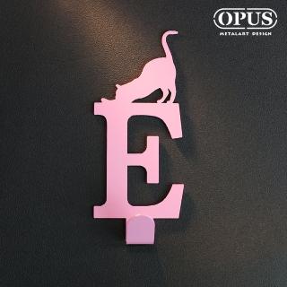【OPUS東齊金工】歐式鐵藝壁飾掛勾/無痕掛鉤/掛衣架/廚房衛浴收納(HO-ca10-EP 當貓咪遇上字母E)