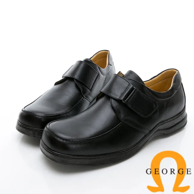【GEORGE 喬治皮鞋】加大系列 魔鬼氈素面紳士方頭皮鞋-黑338033AE-10