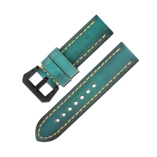 【Watchband】各品牌通用經典復刻柔軟加厚款真皮錶帶(藍綠色)