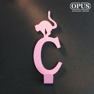 【OPUS東齊金工】歐式鐵藝壁飾掛勾/無痕掛鉤/掛衣架/廚房衛浴收納(HO-ca10-CP 當貓咪遇上字母C)