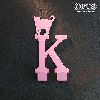 【OPUS東齊金工】歐式鐵藝壁飾掛勾/無痕掛鉤/掛衣架/廚房衛浴收納(HO-ca10-KP 當貓咪遇上字母K)