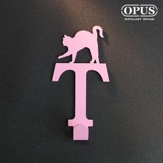 【OPUS東齊金工】歐式鐵藝壁飾掛勾/無痕掛鉤/掛衣架/廚房衛浴收納(HO-ca10-TP 當貓咪遇上字母T)