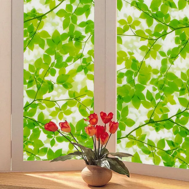 【meiwa】日本製造抗UV節能靜電窗貼(綠葉盈窗 92x1500公分)