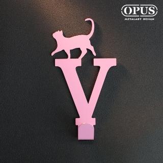 【OPUS東齊金工】歐式鐵藝壁飾掛勾/無痕掛鉤/掛衣架/廚房衛浴收納(HO-ca10-VP 當貓咪遇上字母V)