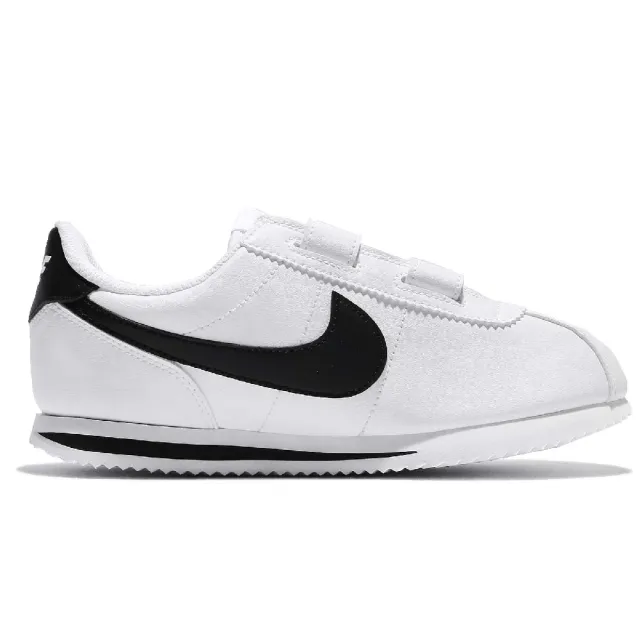 【NIKE 耐吉】慢跑鞋 Cortez 運動 童鞋 低筒 阿甘鞋 魔鬼氈 經典 中童 白 黑(904767-102)