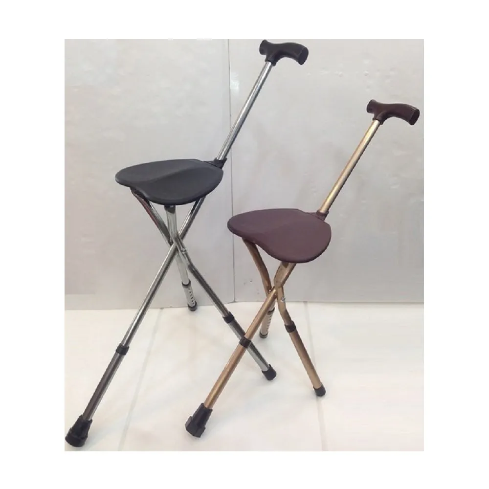 【海夫健康生活館】防滑握把 六段高度調整 手杖椅 拐杖椅(銀灰/香檳金)