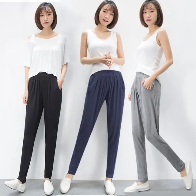 【Amore】舒適休閒彈性百搭寬鬆哈倫褲3色M-XL(彈性舒適長褲 休閒百搭好穿搭)