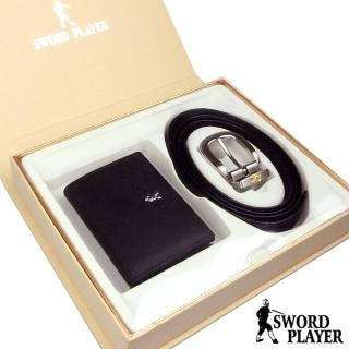 【SWORD PLAYER】莎普爾Foil款皮革穿針式皮帶+商務真牛皮名片夾禮盒組
