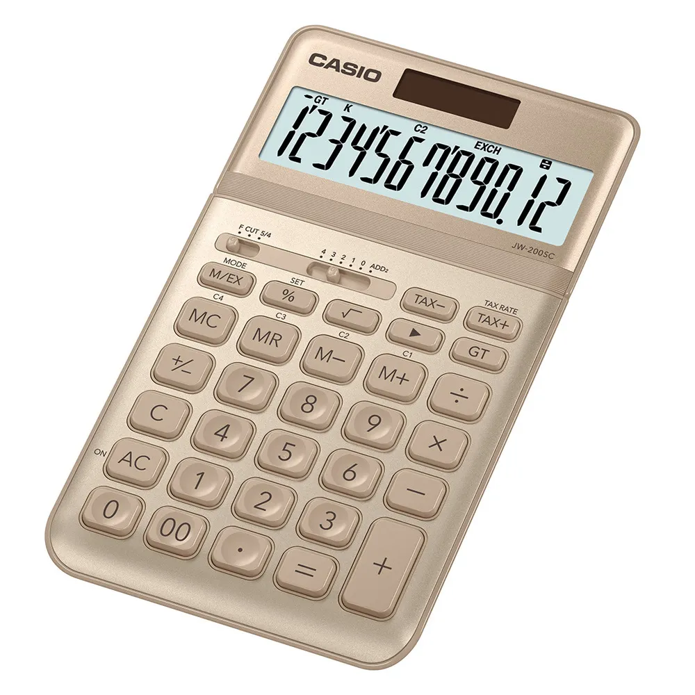 【CASIO 卡西歐】12位元璀璨晶耀桌上型計算機-尊爵金(JW-200SC-GD)