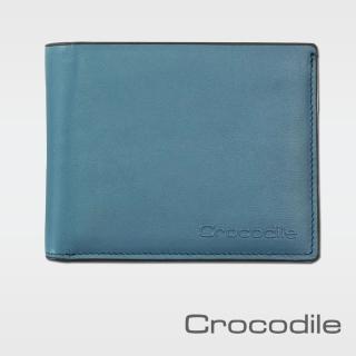 【Crocodile】鱷魚皮件 真皮 短夾 錢包 10卡 3活動式窗格 0103-08704-綠灰藍三色(Calf-Waxy系列