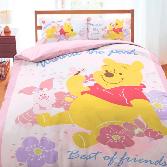 【享夢城堡】單人床包雙人涼被三件組(迪士尼小熊維尼Pooh 迪士尼粉紅季-米黃.粉)