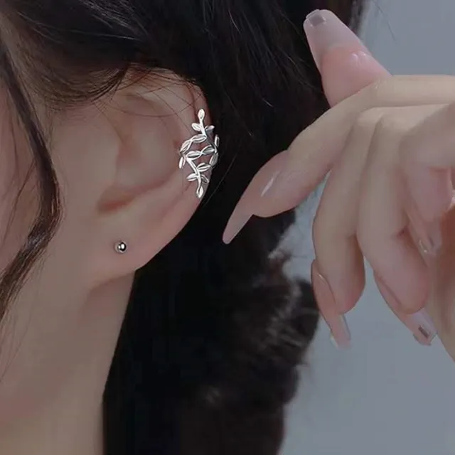 【Emi 艾迷】韓系 奢華銀葉環繞U形 925銀 耳骨夾耳環