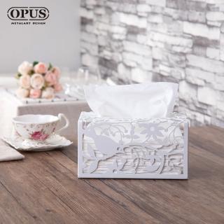 【OPUS 東齊金工】金屬工藝面紙盒/抽取式面紙套/收納盒(TI-ma08W 鵲上林梢 優雅白)