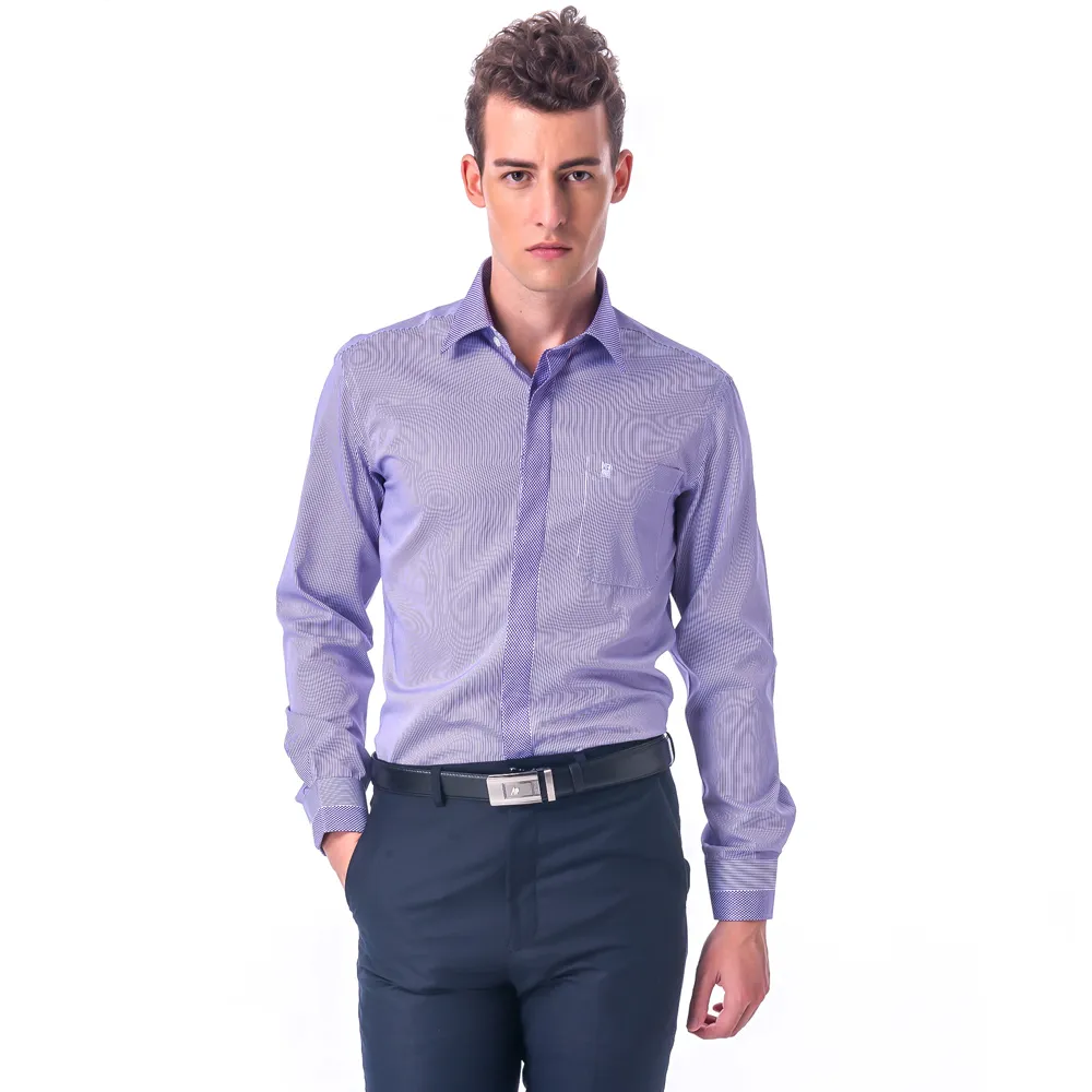 【金安德森】紫色變化領方格窄版長袖襯衫