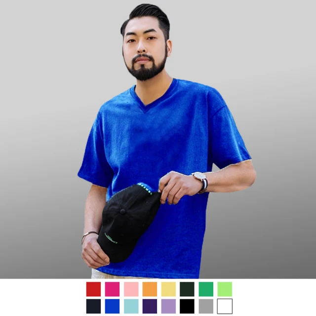 【男人幫】大尺碼韓國版型100%純棉高磅數厚款素色V領T恤(F0181)