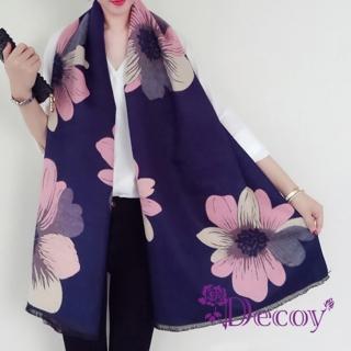 【Decoy】粉嫩向日葵＊墨藍加大披肩圍巾