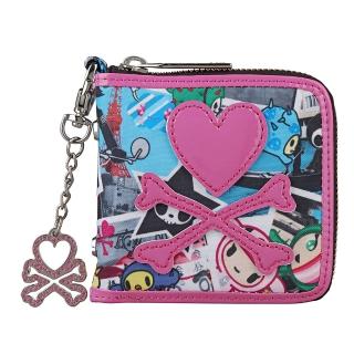 【TOKIDOKI】經典粉紅LOGO日系卡通風格尼龍對折拉鍊短夾(桃紅)