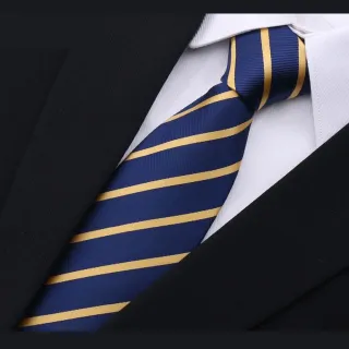 【拉福】領帶6cm中窄版領帶拉鍊領帶(藍黃紋)