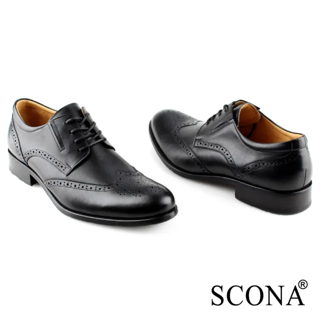 【SCONA 蘇格南】全真皮 都會雕花免拆綁帶紳士鞋(黑色 0859-1)