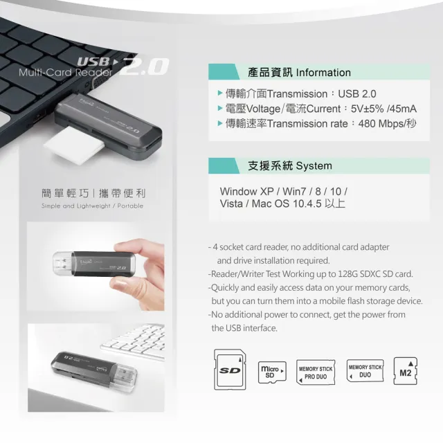 【E-books】T34 隨身型40合1四槽讀卡機(USB)