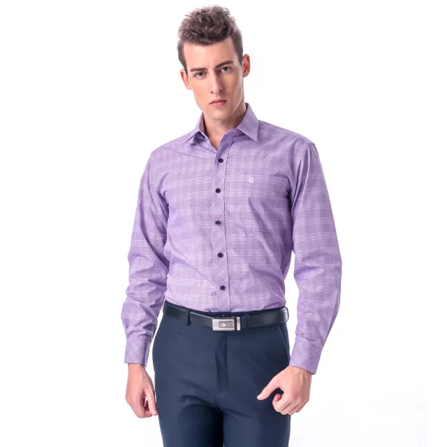 【金安德森】紫色寬格窄版長袖襯衫-fast