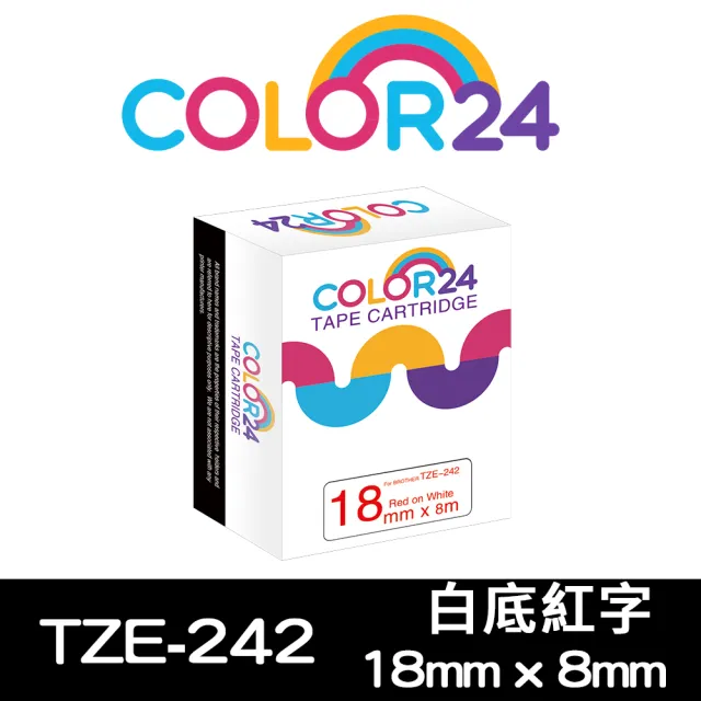 【Color24】for Brother TZ-242/TZe-242  白底紅字 副廠 相容標籤帶_寬度18mm(適用 PT-P700 /  PT-P900W)
