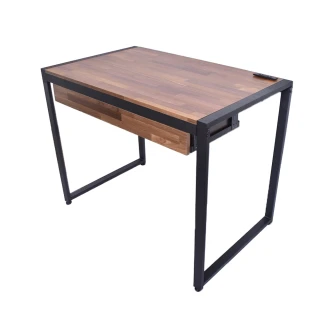 【凱堡】工業風拼木98cm工作桌/電腦桌/書桌(附充電插座)