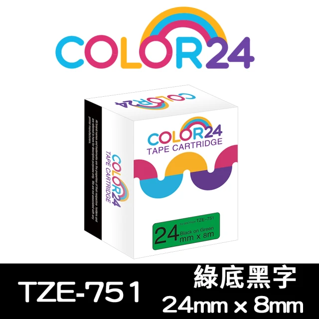 【Color24】for Brother TZ-751/TZe-751  綠底黑字 副廠 相容標籤帶_寬度24mm(適用 PT-P700 /  PT-P900W)