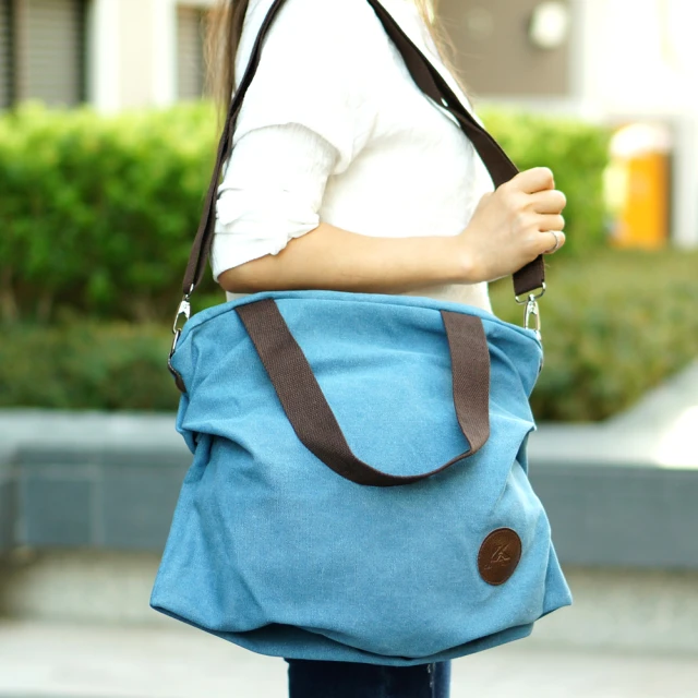 【Acorn 橡果】韓版休閒旅遊帆布包斜背包手提包6559(藍色)