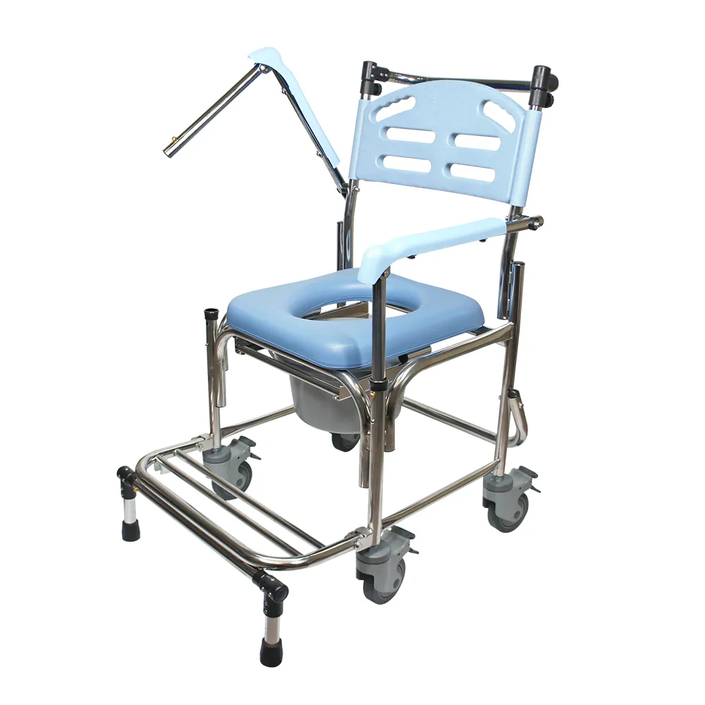 【Goodly顧得力】不鏽鋼掀手附輪馬桶椅 W-B2359(不銹鋼便器椅 洗澡椅)