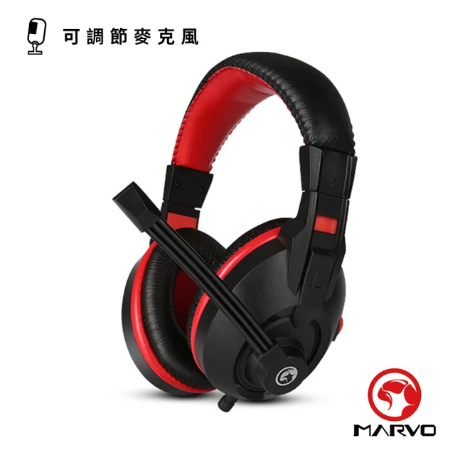 【MARVO 魔蠍】H8321 電競耳罩式耳機-黑紅(電競耳機)