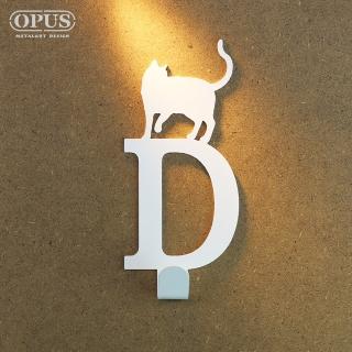 【OPUS 東齊金工】歐式鐵藝壁飾掛勾/無痕掛鉤/掛衣架/廚房衛浴收納(HO-ca10-DW 當貓咪遇上字母D)