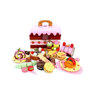 【17mall】巧克力餅乾下午茶木製玩具手提組(家家酒 木製玩具40件)