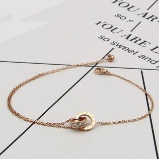 【Angel】羅馬數字密碼雙環圓方鑽玫瑰金手鍊腳鍊(玫瑰金)