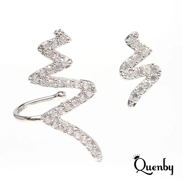 【Quenby】925純銀 極具線條感不對稱耳環/耳針(飾品/配件/)