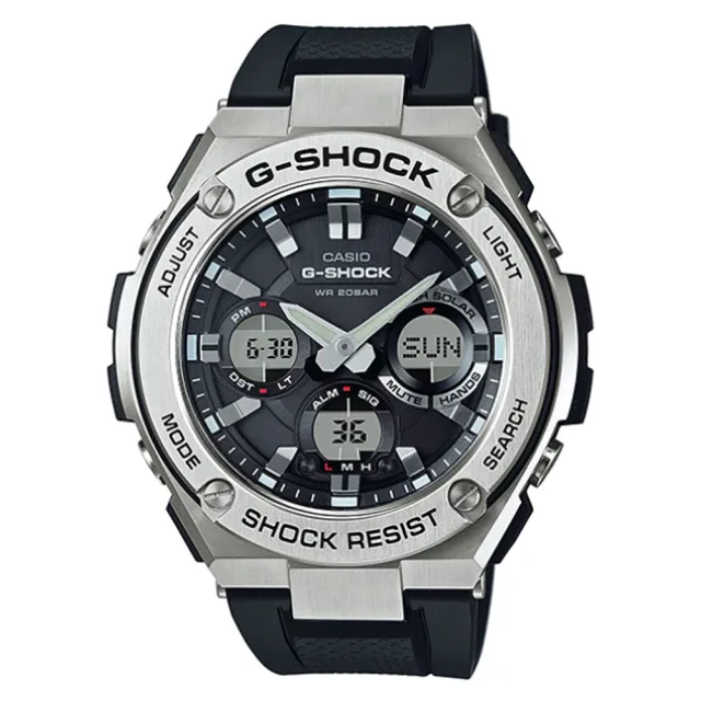 【CASIO 卡西歐】G-SHOCK 絕對強悍防震分層防護構造雙顯錶(GST-S110-1A)
