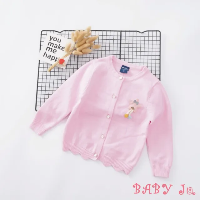 【BABY Ju 寶貝啾】糖果色星星純棉針織外套(桃紅色 / 淺紫色 / 粉色)
