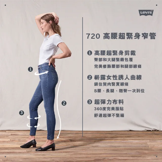 【LEVIS】女款 720高腰超緊身窄管/超彈力牛仔長褲/天絲棉/黑皮牌/黑色基本款 熱賣單品 52797-0000