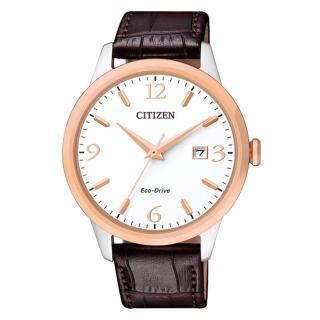 【CITIZEN 星辰】送禮首選 指標男錶 小牛皮錶帶 白 光動能 藍寶石玻璃鏡面(BM7304-16A)