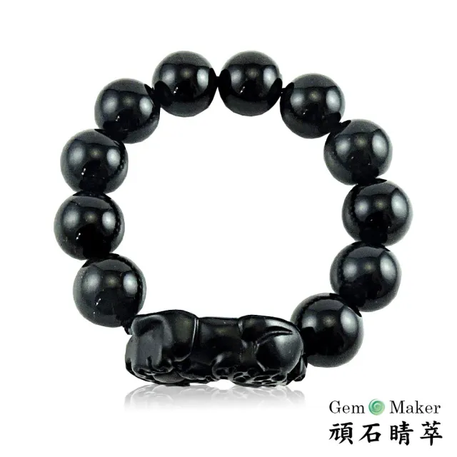 【GemMaker 頑石睛萃】開運咬錢貔貅帶眼黑曜石手珠 03(14mm/25.6g)