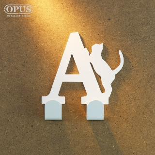 【OPUS 東齊金工】歐式鐵藝壁飾掛勾/無痕掛鉤/掛衣架/廚房衛浴收納(HO-ca10-AW 當貓咪遇上字母A)
