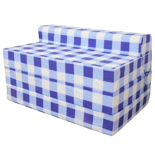【藍白方格】四折式沙發床/沙發椅-坐高40 床長200公分