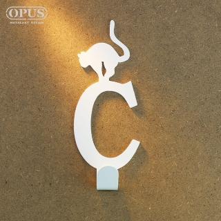 【OPUS 東齊金工】歐式鐵藝壁飾掛勾/無痕掛鉤/掛衣架/廚房衛浴收納(HO-ca10-CW 當貓咪遇上字母C)