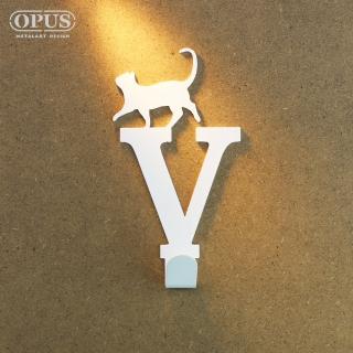 【OPUS 東齊金工】歐式鐵藝壁飾掛勾/無痕掛鉤/掛衣架/廚房衛浴收納(HO-ca10-VW 當貓咪遇上字母V)
