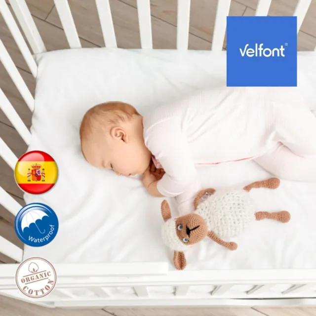 【西班牙Velfont】有機棉嬰兒床防水2合1保潔墊床包(60X120公分  棉白色)