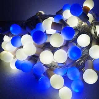 【摩達客-聖誕裝飾特賣】聖誕燈100燈LED圓球珍珠燈串(插電式/藍白光/透明線/附控制器跳機/本島免運)