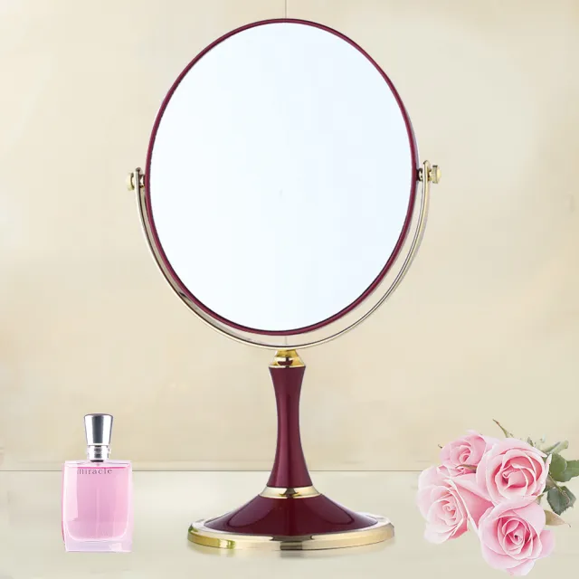 【幸福揚邑】8吋超大歐式時尚梳妝美容化妝放大雙面桌鏡(橢圓鏡-酒紅)